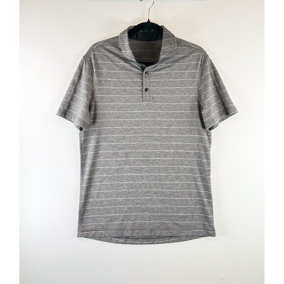 Lululemon Mens Polo Shirt Gray Evolution Short Sleeve Striped Performance Small - Picture 1 of 8